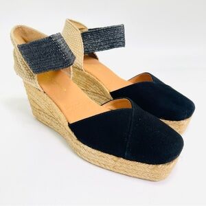 Andre Assous Pedra Espadrille Wedge Sandals Size 9 Black Platform NWT
